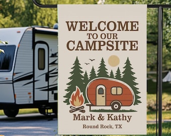 Personalized Camper Flag, Custom Camping Décor, Gift for RV Camper, Welcome to Our Campsite, Garden Flag for Campers, Custom Sign with Name