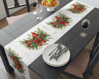 Christmas Cardinal Table Runner, Rustic Farmhouse Winter Decor