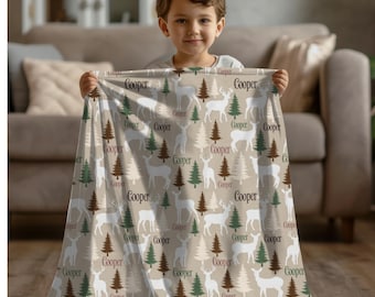 Personalisierte Hirsch-Decke, kundenspezifische Decke für Hirschjäger, gemütliche Plüsch-Decke, rustikale Kinderzimmerdekoration, Babypartygeschenk