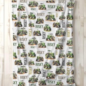 Personalized Tractor Blanket for Boys, Custom Farm Bedroom Decor Gift