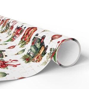 Vintage Christmas Truck Wrapping Paper, Farm Truck Gift Wrap, Rustic Holiday Paper image 3