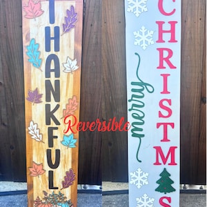 Reversible Porch Sign, Fall Porch Decor with Pumpkins, Christmas Porch Sign, Double-Sided Outdoor Decor, Autumn Winter Front Porch Leaner