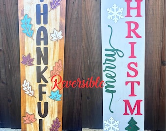 Reversible Fall Christmas Porch Sign, Double-Sided Outdoor Decor