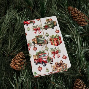 Vintage Christmas Truck Wrapping Paper, Farm Truck Gift Wrap, Rustic Holiday Paper image 2