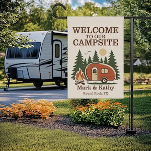 Personalized Camper Flag, Custom Camping Décor, Gift for RV Camper, Welcome to Our Campsite, Garden Flag for Campers, Custom Sign with Name