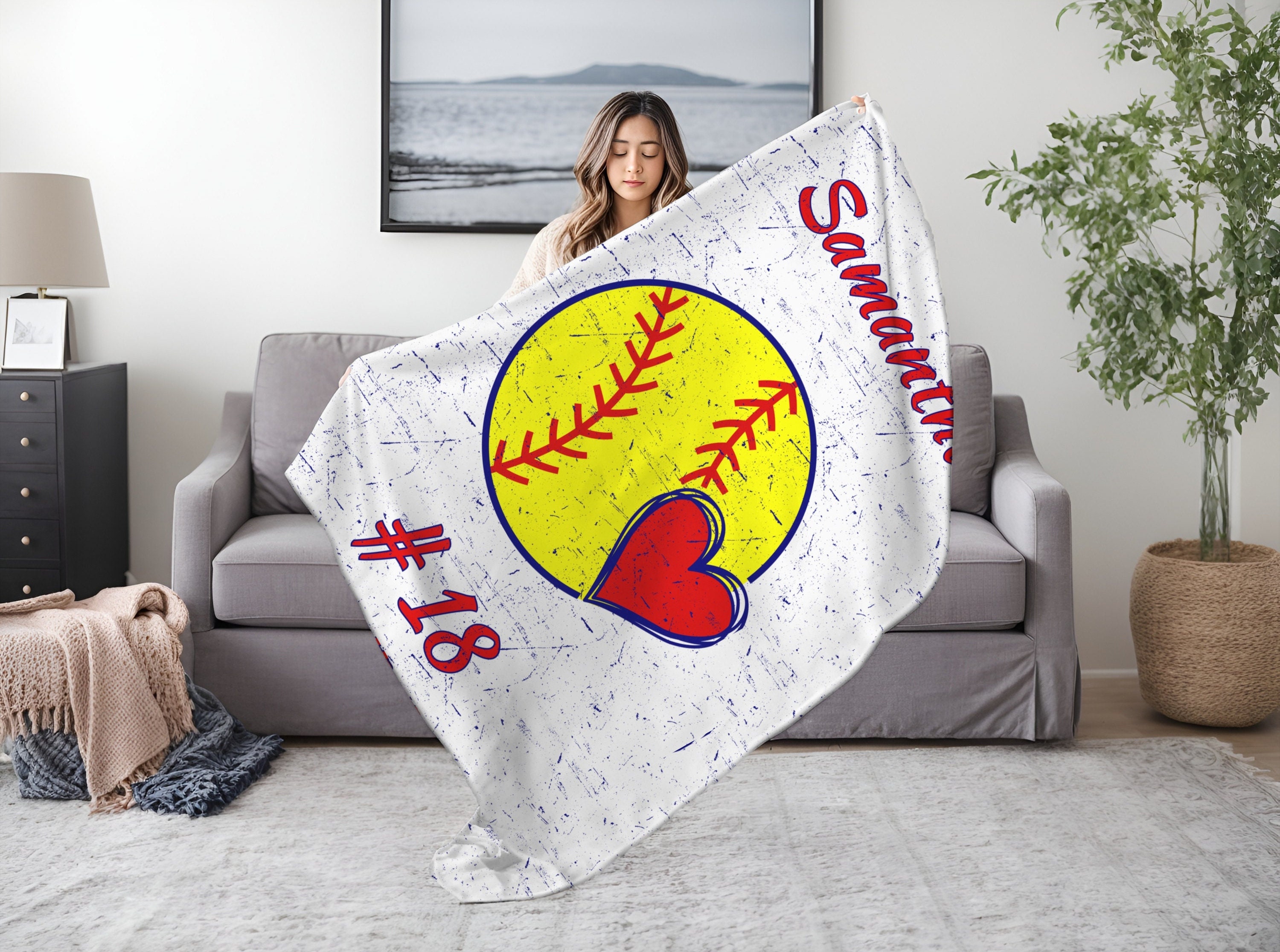 Fleece Blanket Softball Etsy