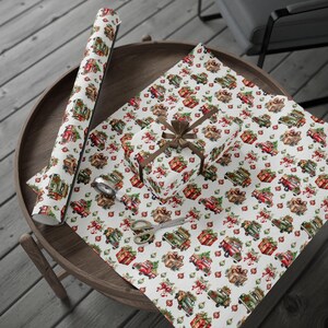Vintage Christmas Truck Wrapping Paper, Farm Truck Gift Wrap, Rustic Holiday Paper image 9