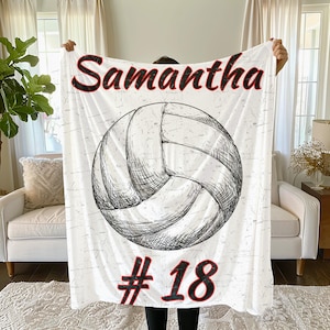 Kuschelige personalisierteVolleyball-Sherpa-Decke - Benutzerdefinierter Name und Nummer | Perfektes Geschenk für Spieler und Fans