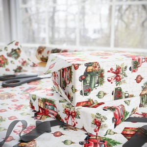 Vintage Christmas Truck Wrapping Paper, Farm Truck Gift Wrap, Rustic Holiday Paper image 10