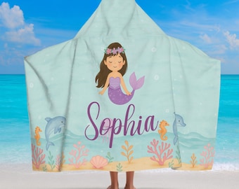 Personalized Mermaid Hooded Towel, Custom Beach Swim Towel
