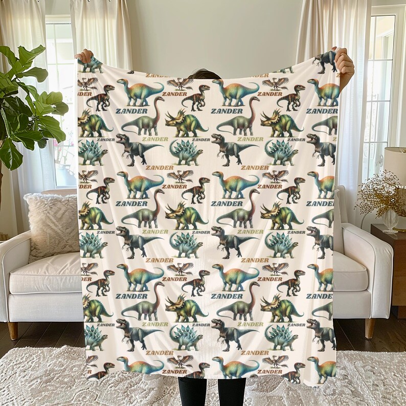 Personalized Dinosaur Blanket: Soft Custom Name Dino Gift - Etsy