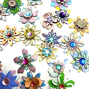 Handmade Small Metal Layered Flowers SPING PASTEL COLORS- Assorted Styles & Shapes - Lot of 5!!