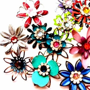 Metal Layered Flowers: Assorted in  Deep Bright Tones - Set of 5
