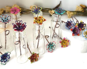 Metal Vase Flowers: Small Rustic Design-Assorted Colors/Styles-Set of 9