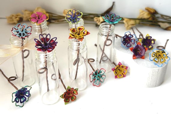 Metal Vase Flowers: Small Rustic Design-Assorted Colors/Styles-Set of 9