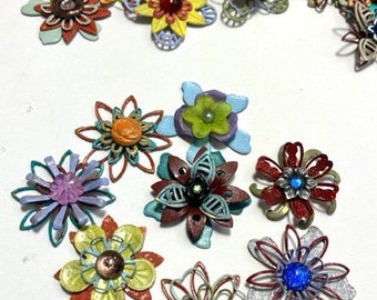 Blumen Metall Assorted BRIGHT & DEEP TONES-Handmade verschiedene Texturen und Formen - Lot von 5 !!