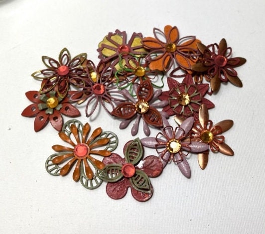 Handmade Flowers Metal Layered Flowers-FALL AUTUMN TONES Assorted Styles, Shapes, Colors - Lot of 5!!