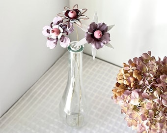Handmade Flowers LILAC, BURGUNDY, ROSE Gold Metal Vintage Petals Garden Picks Handmade Floral Stems -3 Stems