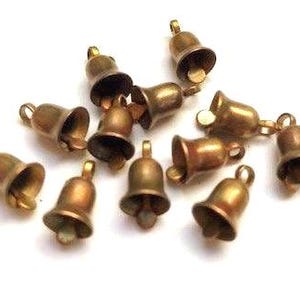 24 Tiny Bells OXIDIZED Solid Brass: Liberty Bell Charms Non Ringing