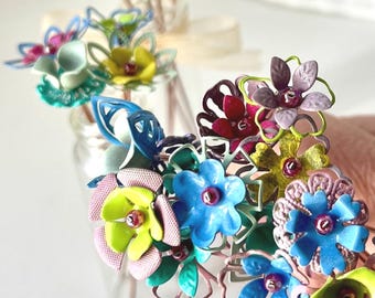Metal Spring Floral Picks: Colorful Small Vase Flowers - Set of 9