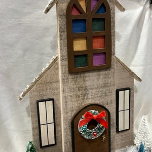 Christmas Church Recycled Wood Handmade Church