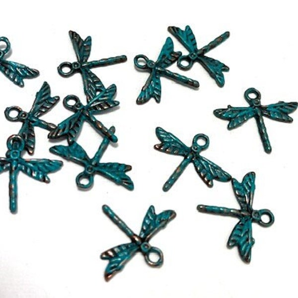 Small Dragonfly Charms Bright Turquoise Blue Detailed Finish Dainty Tiny Charms -