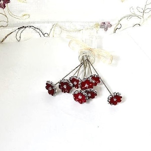 Kleine Rote Blumen: Silberne filigrane künstliche Blumenstängel, Set mit 8 Stück