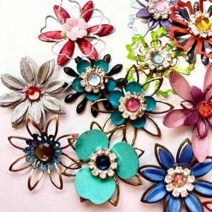 Handmade Small Metal Layered Flowers BRIGHT TONES Assorted Styles, Shapes, Colors - Lot of 5!!