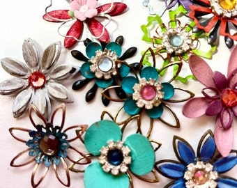 Handmade Small Metal Layered Flowers BRIGHT TONES Assorted Styles, Shapes, Colors - Lot of 5!!
