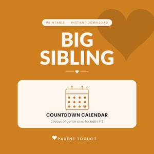 Big Sibling Countdown Calendar Printable | New Baby Sibling Prep Kit | Toddler Gift Instant Download