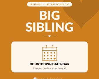 Big Sibling Countdown Calendar Printable | New Baby Sibling Prep Kit | Toddler Gift Instant Download
