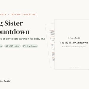 Big Sister Countdown Calendar Printable | New Baby Sibling Prep Kit | Toddler Gift Instant Download image 2