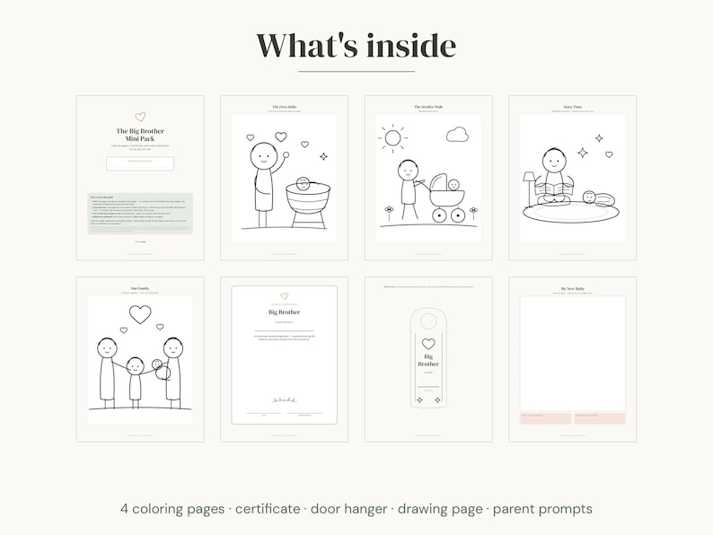 Big Brother Gift Printable | New Baby Coloring Pages + Certificate | Toddler Sibling Pack Instant Download image 3