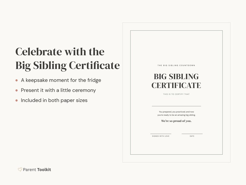 Big Sibling Countdown Calendar Printable | New Baby Sibling Prep Kit | Toddler Gift Instant Download image 5