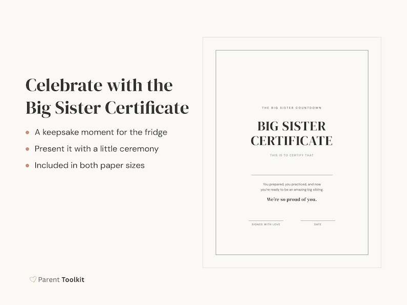 Big Sister Countdown Calendar Printable | New Baby Sibling Prep Kit | Toddler Gift Instant Download image 5