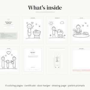 Big Sister Gift Printable | New Baby Coloring Pages + Certificate | Toddler Sibling Pack Instant Download image 3
