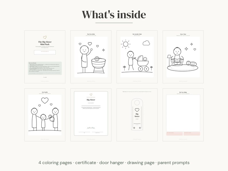 Big Sister Gift Printable | New Baby Coloring Pages + Certificate | Toddler Sibling Pack Instant Download image 3