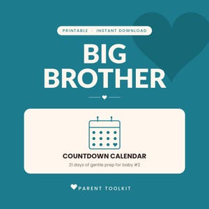 Big Brother Countdown Calendar Printable | New Baby Sibling Prep Kit | Toddler Gift Instant Download