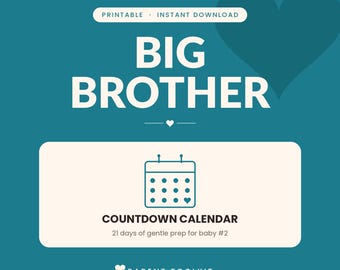 Big Brother Countdown Calendar Printable | New Baby Sibling Prep Kit | Toddler Gift Instant Download