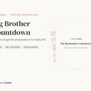 Big Brother Countdown Calendar Printable | New Baby Sibling Prep Kit | Toddler Gift Instant Download image 2