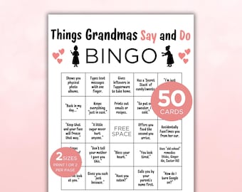 Grandma Bingo Game, Printable Things Grandmas Say and Do Bingo Cards, Mother's Day Bingo, Grandmother Birthday Party Game, Family Activity