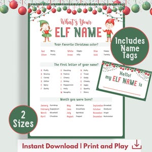 What&#39;s Your Elf Name Game - Fun Printable Christmas Party Game and Activity -  Includes Elf Name Tags - Instant Download PDF