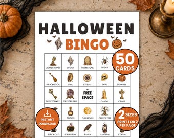 Halloween Bingo Game, Vintage Halloween, Spooky Party Game, Office Team Building Activity, Seniors Bingo Night, Printable Bingo Cards