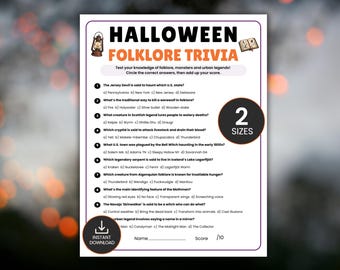 Halloween Folklore Trivia Game, Halloween Monsters Trivia, Printable Spooky Party Activity for Teens & Adults, Halloween Work Party Quiz