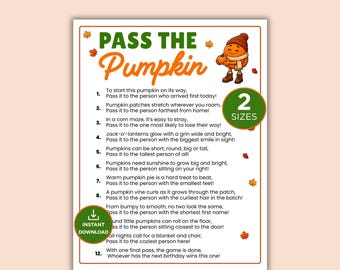 Pass The Pumpkin Game, Fall Pass the Prize,  Halloween Party Game, Printable Autumn Harvest Activity