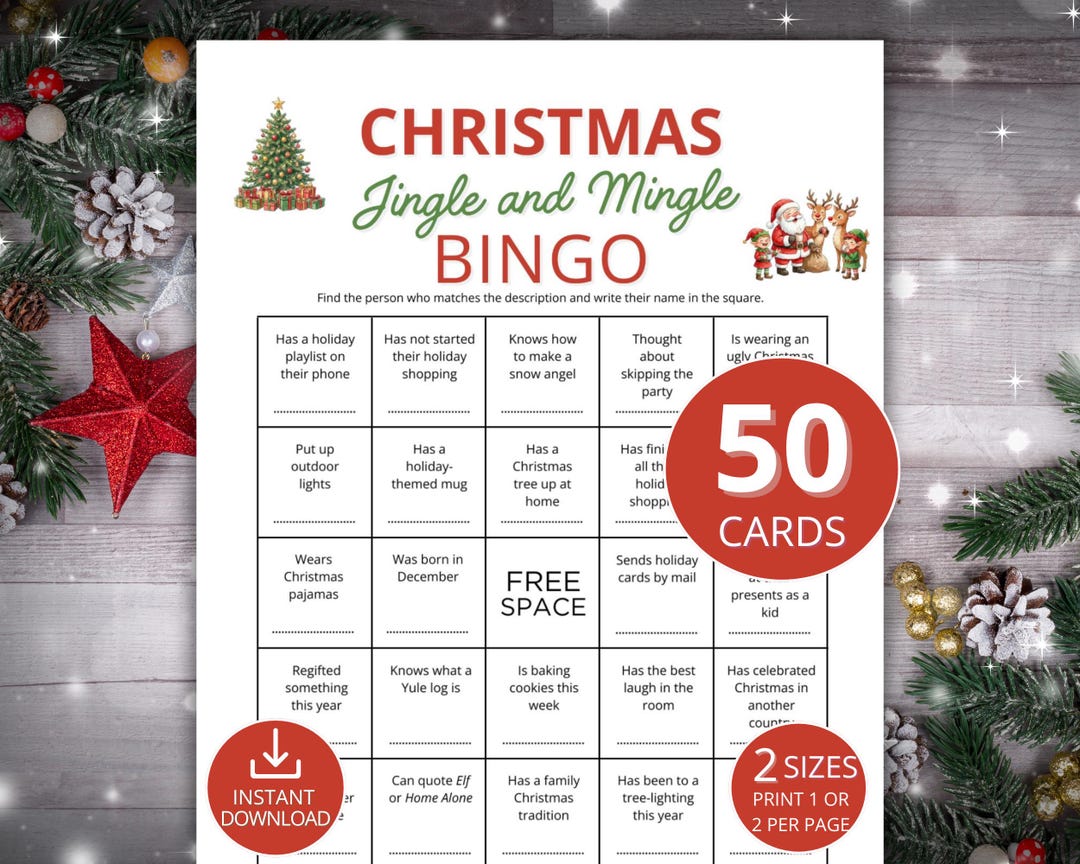 Jingle and Mingle Bingo, Printable Find the Guest Icebreaker Game ...