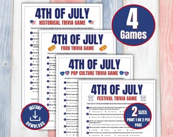 4th of July Trivia Game Bundle, Printable Independence Day Games, Fourth of July Quiz, Patriotic Pop Culture History Food & Festival Games