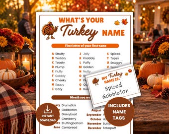 Turkey Name Game, Printable Thanksgiving Icebreaker, Fall Party Activity for Teens & Adults, Office Group Game , Friendsgiving Name Tags