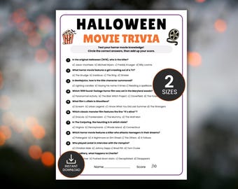 Halloween Movie Trivia Game, Printable Halloween Game for Teens & Adults, Scary Movies Quiz, Spooky Work Party Game, Horror Movie Night Game