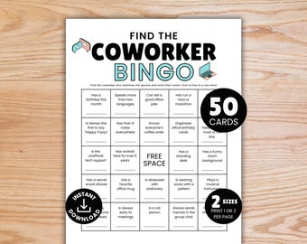 Coworker Bingo, Team Building Game, Work Bingo, Find The Guest Bingo, Office Bingo, Staff Meeting Icebreaker, Work Retreat Activity